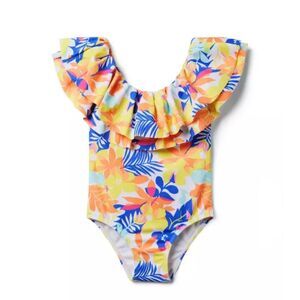 Janie & Jack Recycled Palm Floral Ruffle Swimsuit in Yellow Floral Size 18/24 M